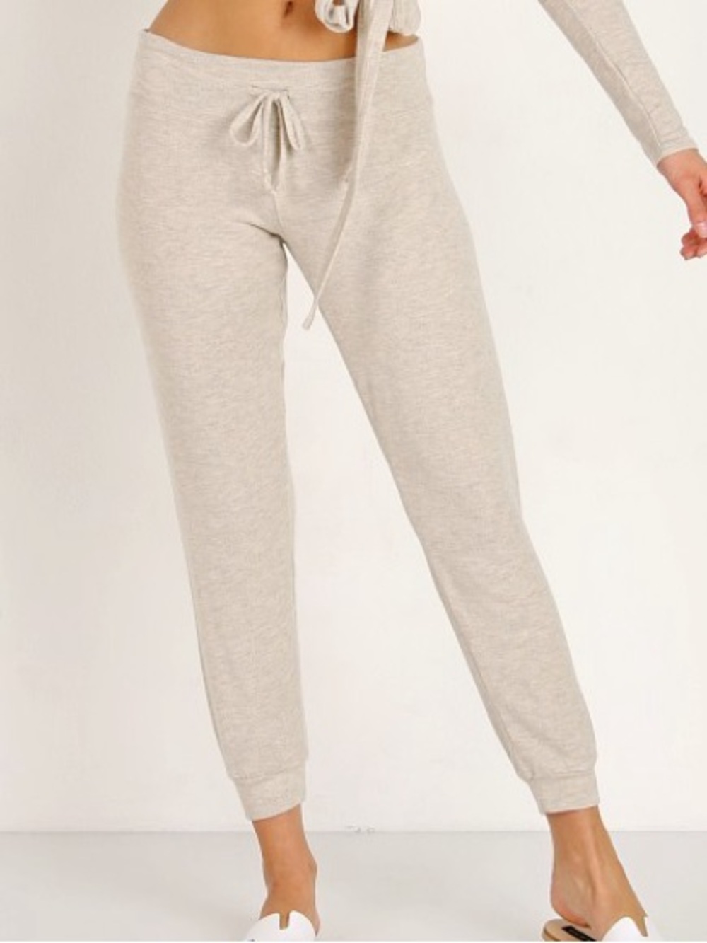 Beyond Yoga Lounge Around Cream Knit Midi Jogger Pants Drawstring Women’s Small